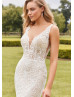 V Neck Ivory Allover Lace Elegant Bohemian Wedding Dress